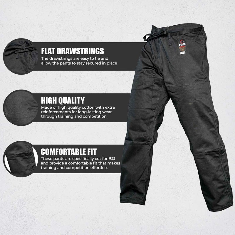 FUJI Sports Brazilian Jiu-Jitsu Gi Pants â€“ Adult BJJ Pants, Flat Drawstring, Reinforced Cotton, For Training & Competition, Black, Size, A2 - Image 3